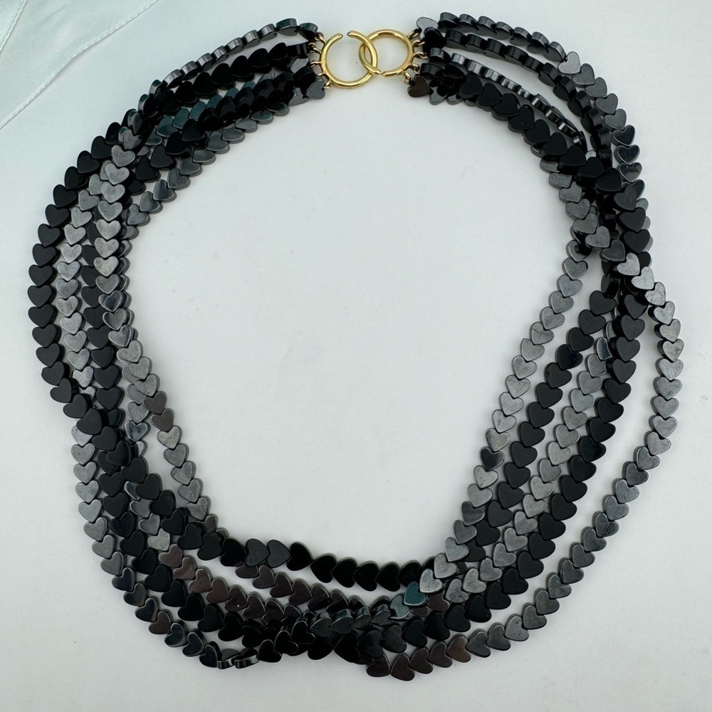 Tiffany & Co. 18k Heart Shaped Hematite and Onyx Torsade Necklace RARE